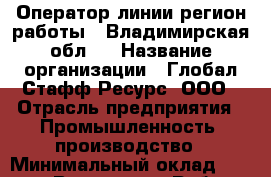 Оператор линии(регион работы - Владимирская обл.) › Название организации ­ Глобал Стафф Ресурс, ООО › Отрасль предприятия ­ Промышленность, производство › Минимальный оклад ­ 35 000 - Все города Работа » Вакансии   . Мурманская обл.,Видяево нп